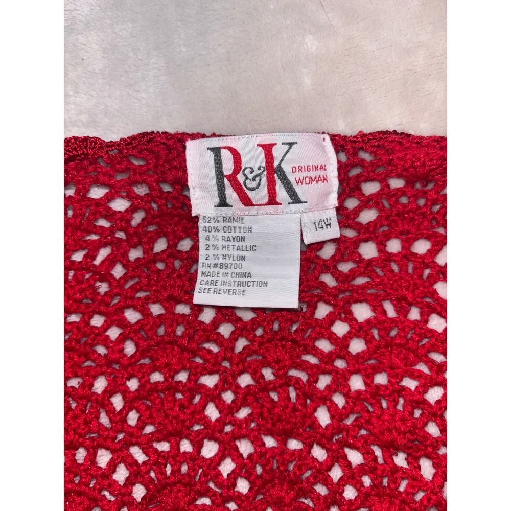 R&K Original Woman Vintage 80s Red Crochet Sequin Cropped Cardigan Plus Size 14W - Picture 6 of 10